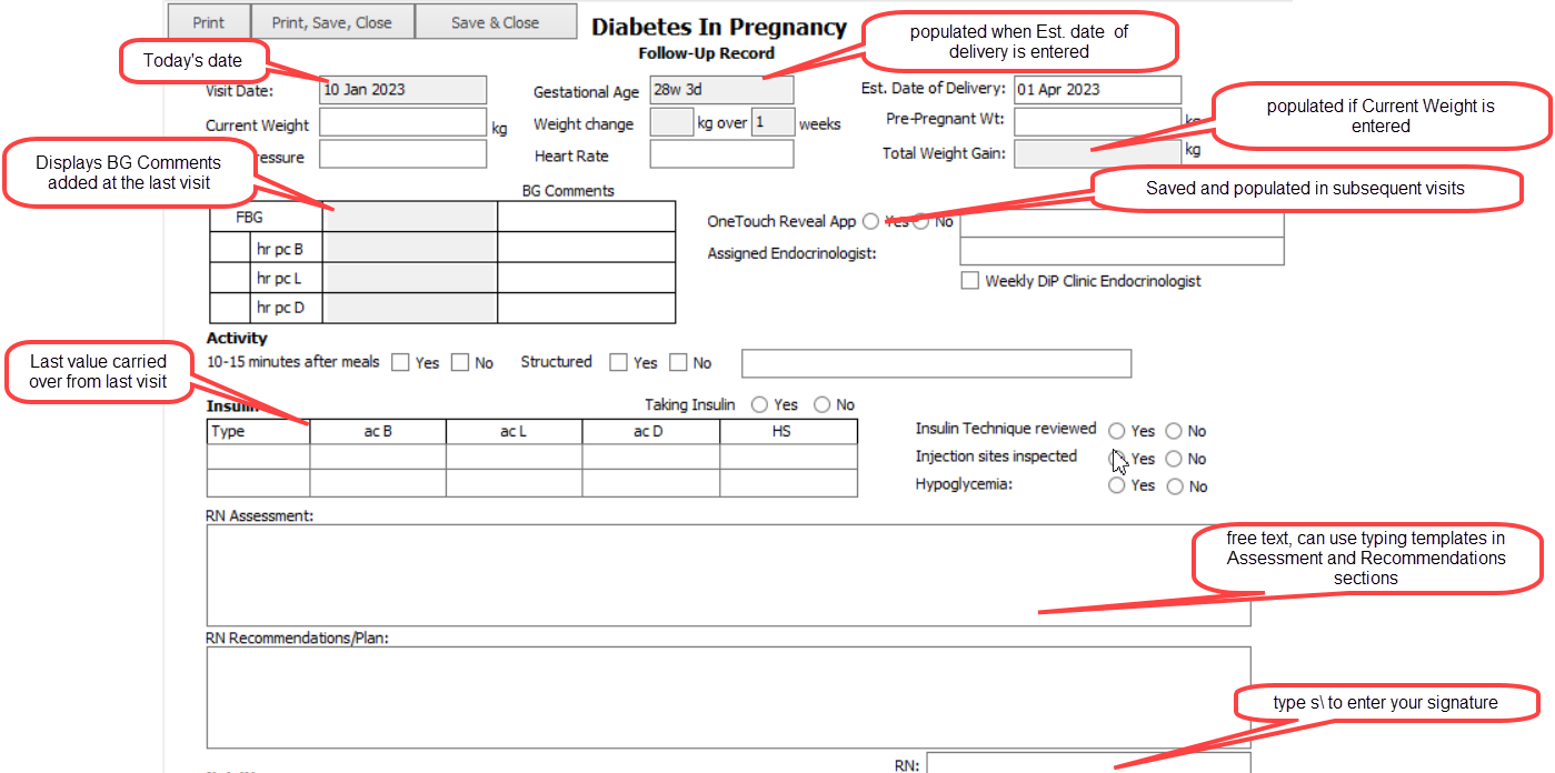 Diabetes in Pregnancy (DiP) Form Profile EMR User Help