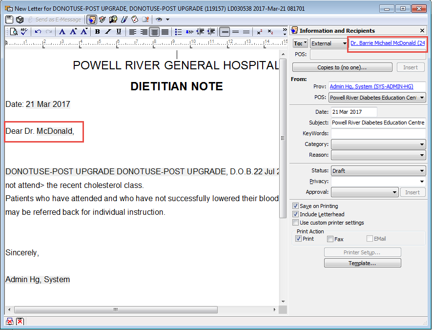 Use GP Letter Templates Profile EMR User Help